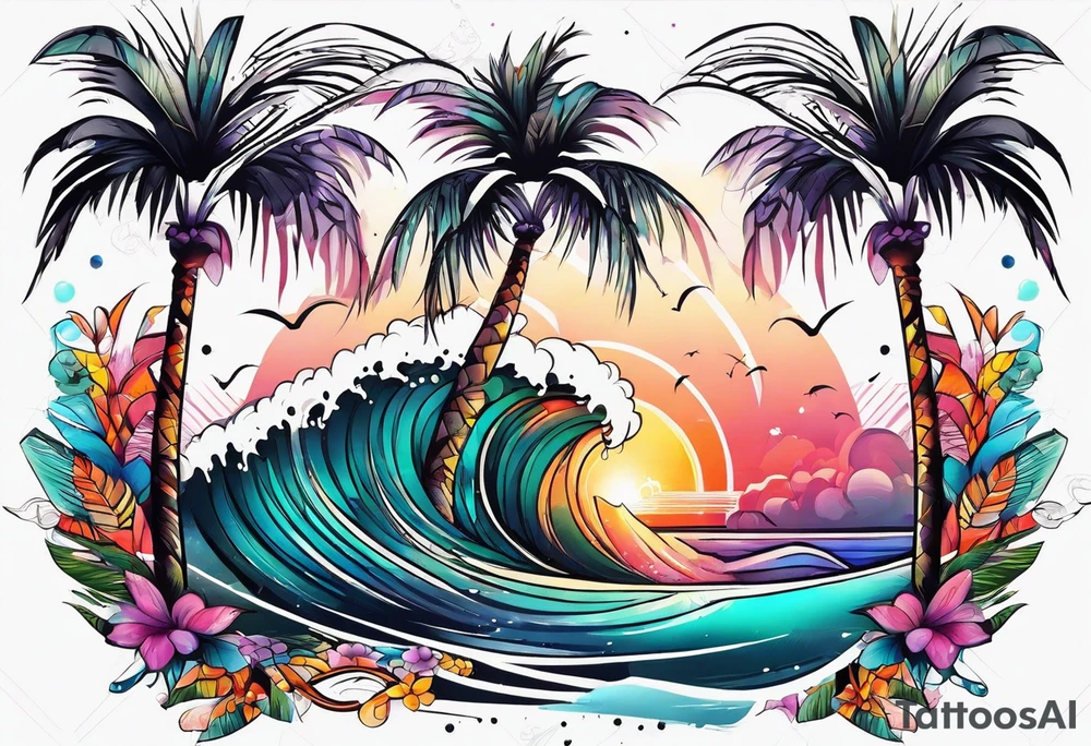 palm tree sleeve tattoo idea