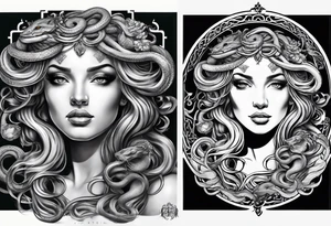 Medusa, before and after she had snakes for hair in the form of tarot cards tattoo idea
