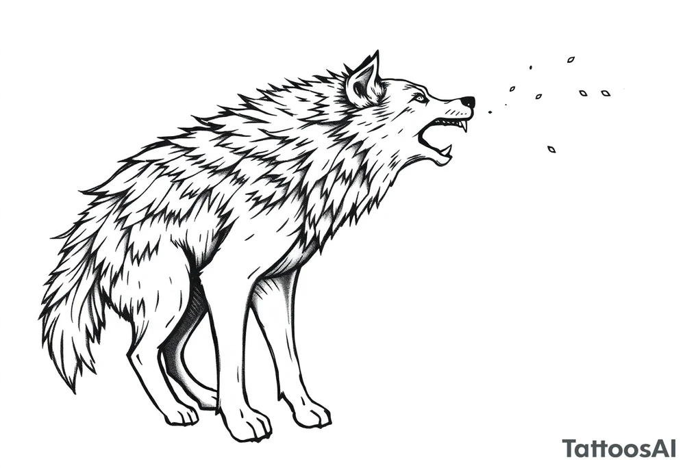 Big  wolf  blowing down   a brick house tattoo idea