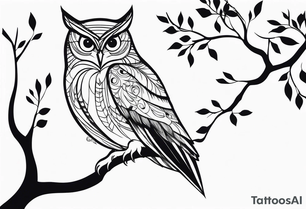 Charming Owl on a Branch tattoo idea