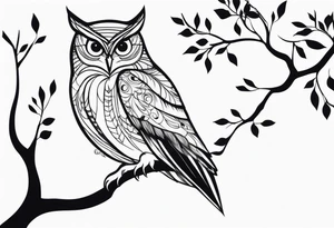 Charming Owl on a Branch tattoo idea