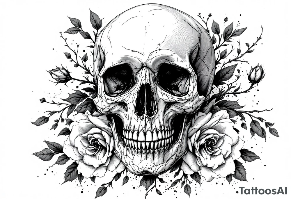 skull and roses tattoo idea