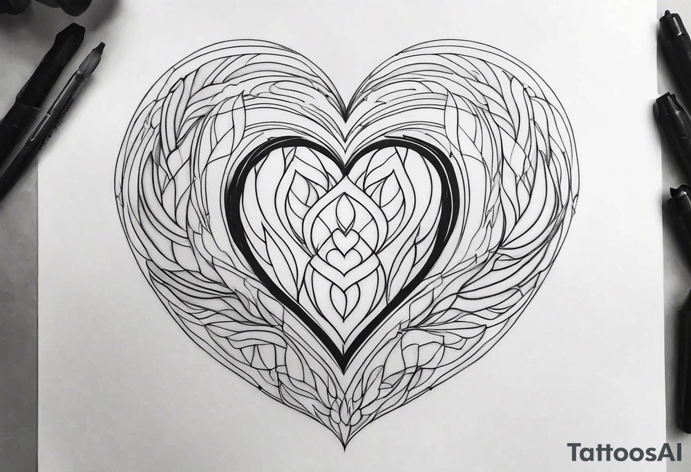 heart on fire fine line tattoo idea