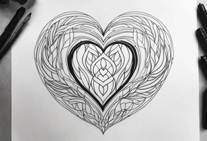heart on fire fine line tattoo idea