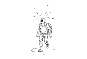 Confusion and pressure in thin lines on screaming solo traveler with no face with his skin ripped left on the path he passed tattoo idea
