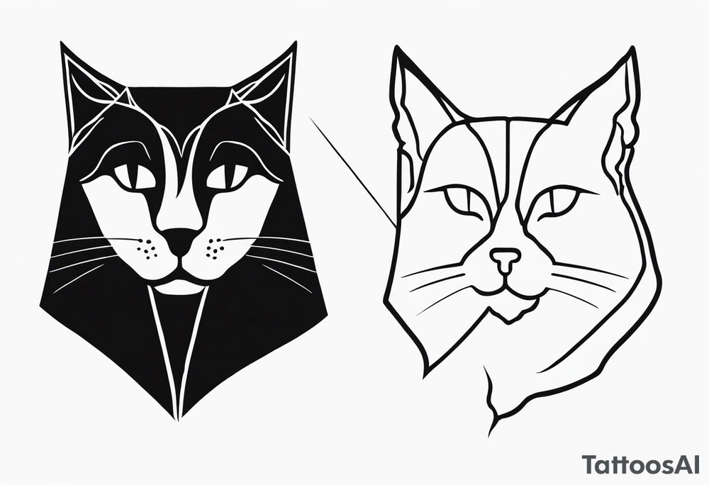 One line style black tattoo with cat and dog faces tattoo idea