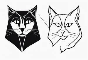 One line style black tattoo with cat and dog faces tattoo idea