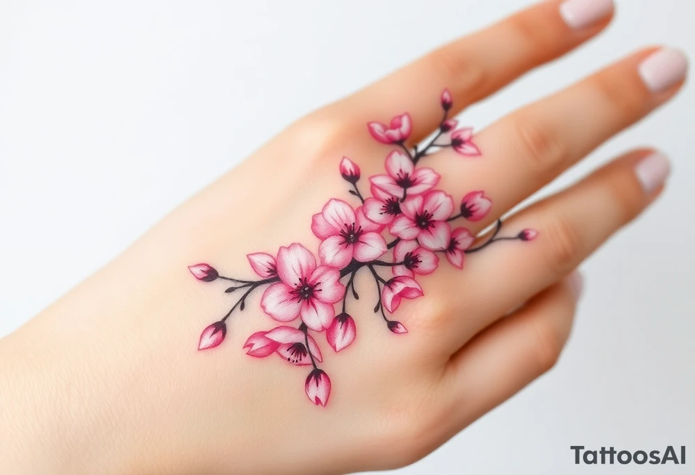 delicate cherry blossoms swirling in spring breeze with petals tattoo idea