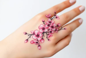 delicate cherry blossoms swirling in spring breeze with petals tattoo idea