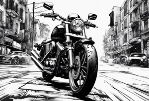 motorcycle  with guns riding at night in the city tattoo idea