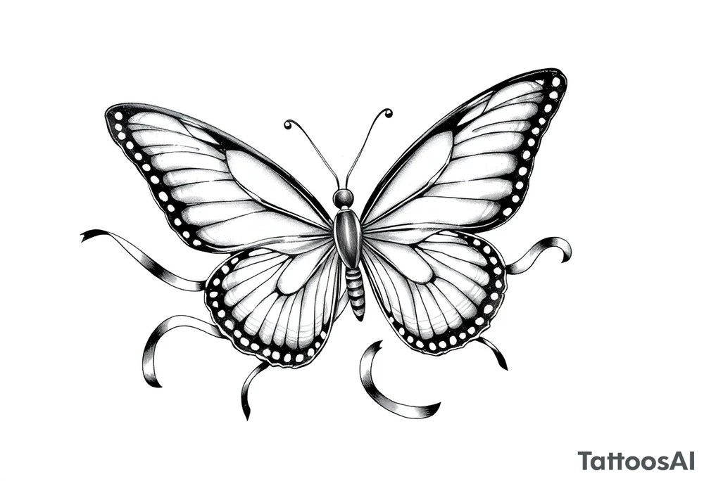 ethereal butterfly with flowing silk ribbons in moonlight tattoo idea