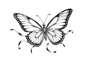 ethereal butterfly with flowing silk ribbons in moonlight tattoo idea
