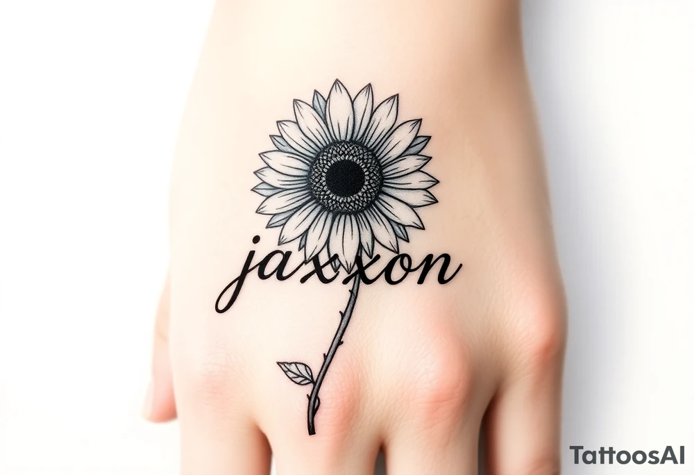 a sunflower and stem with the name jaxxon tattoo idea