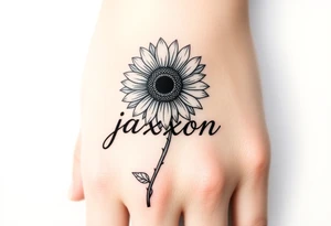 a sunflower and stem with the name jaxxon tattoo idea