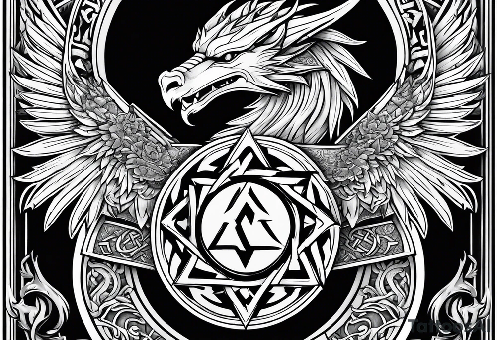 Valhalla sword shield dragon axe Valknut tribal tattoo idea Valhalla sword shield dragon axe Valknut tribal tattoo idea