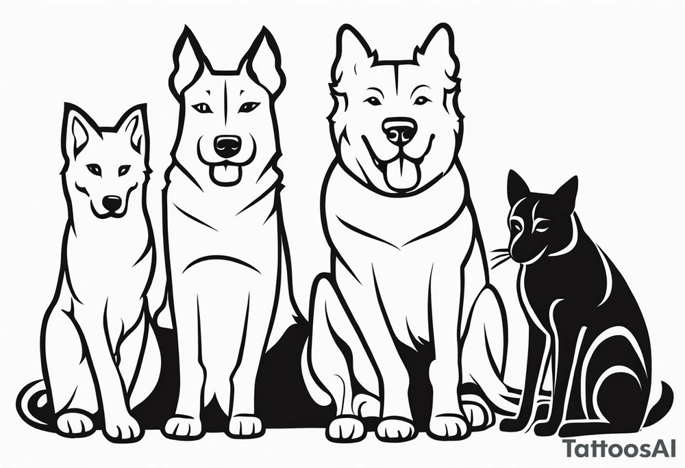 2 big dogs 3 small dogs and one black cat tattoo idea