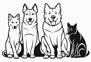 2 big dogs 3 small dogs and one black cat tattoo idea