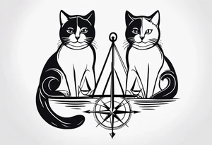 Matching cats with an anchor and a compass tattoo idea