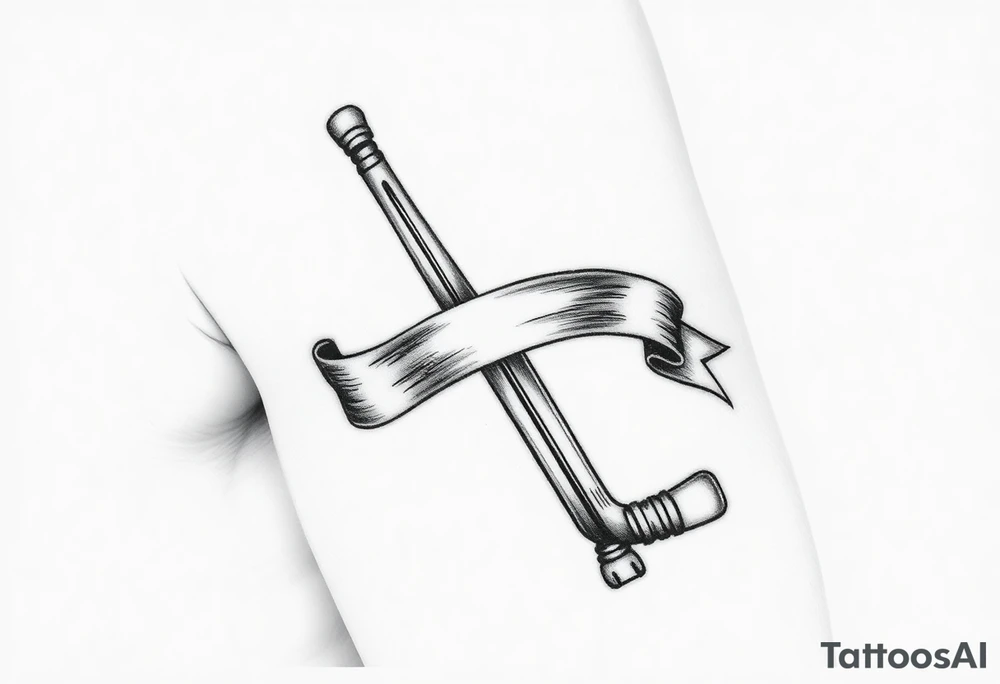 Hockey stick cross with a ribbon wrapping around it, tattoo idea