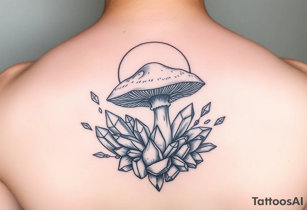 Mushroom, crystals and the moon tattoo idea