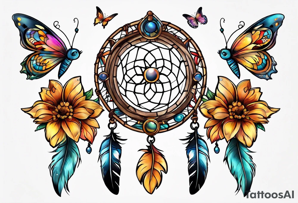Dream catcher with butterflies tattoo idea