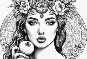 Persephone portrait holding a pomegranate tattoo idea