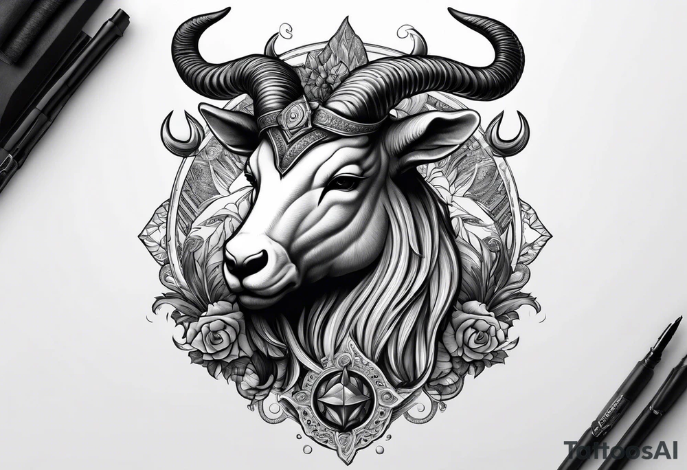 Headshot of capricorn seagoat tattoo idea