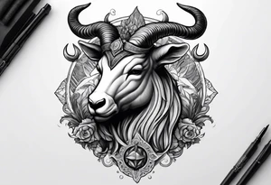 Headshot of capricorn seagoat tattoo idea