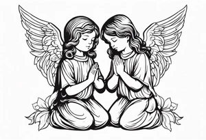 three angels praying together. The two boy angels are on either side of the girl angel, with their wings gently enfolding tattoo idea