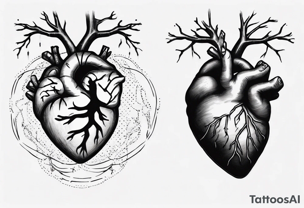 Anatomical heart on a string, anatomical brain on a string, woman's hand holding two ends of the string tattoo idea