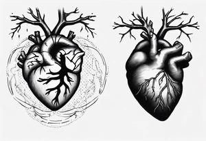 Anatomical heart on a string, anatomical brain on a string, woman's hand holding two ends of the string tattoo idea