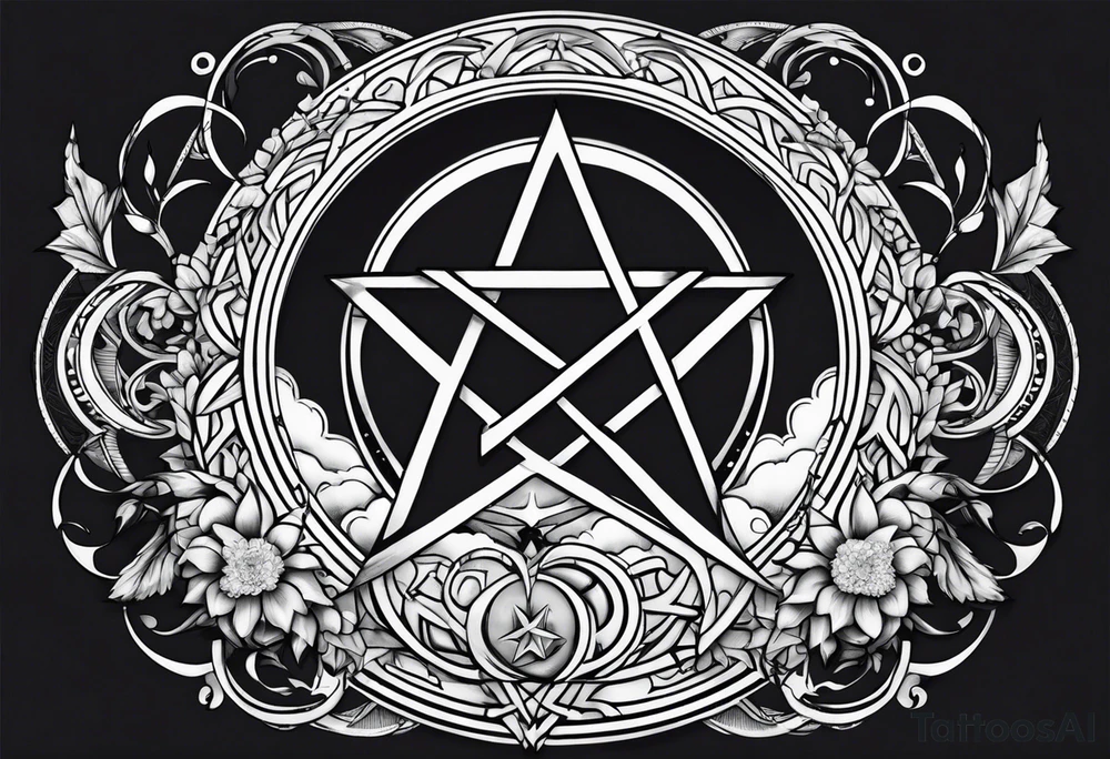 Pentagram crescent moon tattoo idea