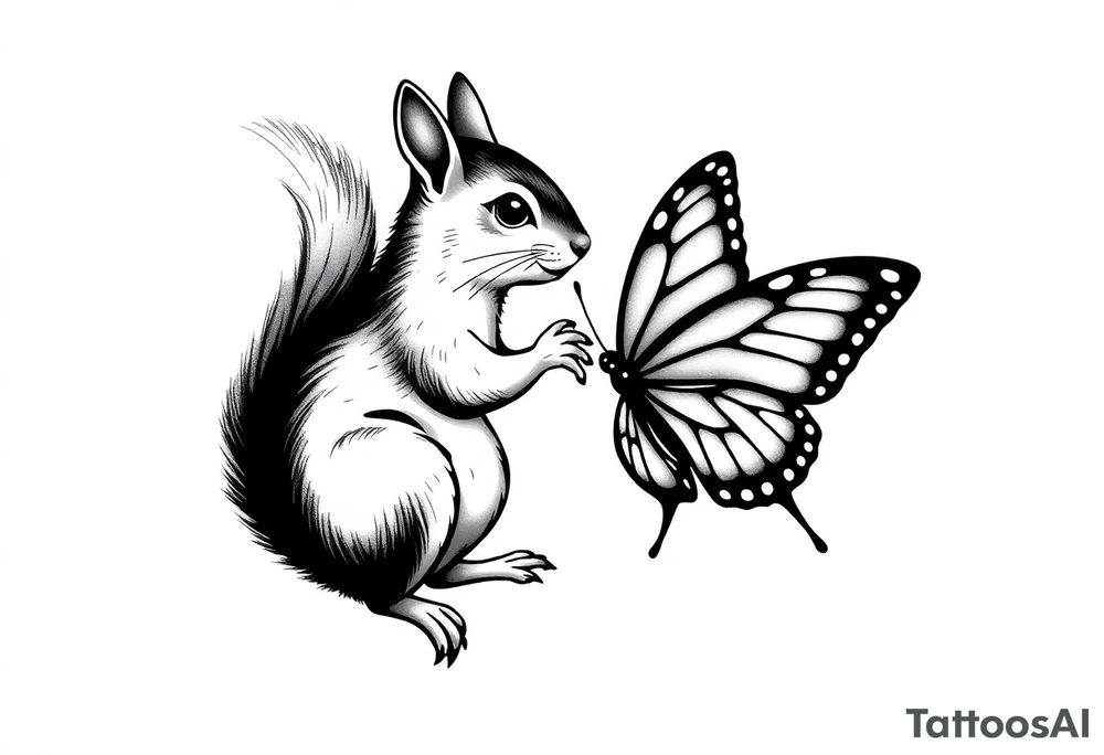 Squirrel kissing butterfly tattoo idea
