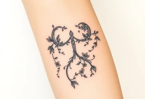 An enchanted bow made of intertwining vines and flowers, with Sagittarius among the leaves tattoo idea