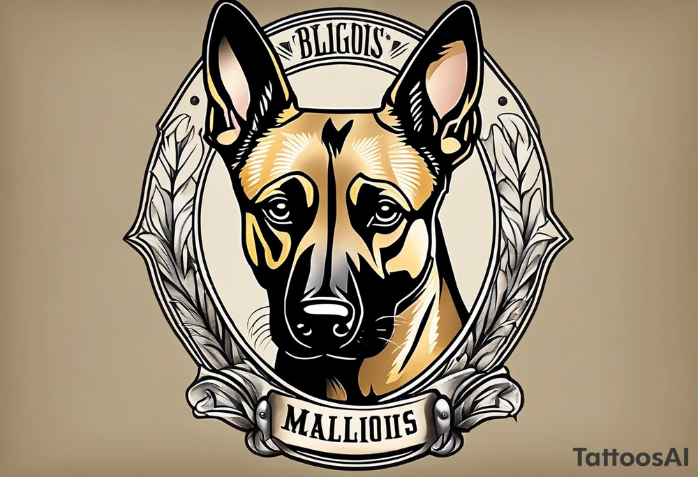 Belgian Malinois dog   Front facing with a badge tattoo idea