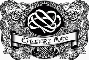 Cheers Mate text, armband +Celtic +Cancer Ribbon +tribal +artistic tattoo idea