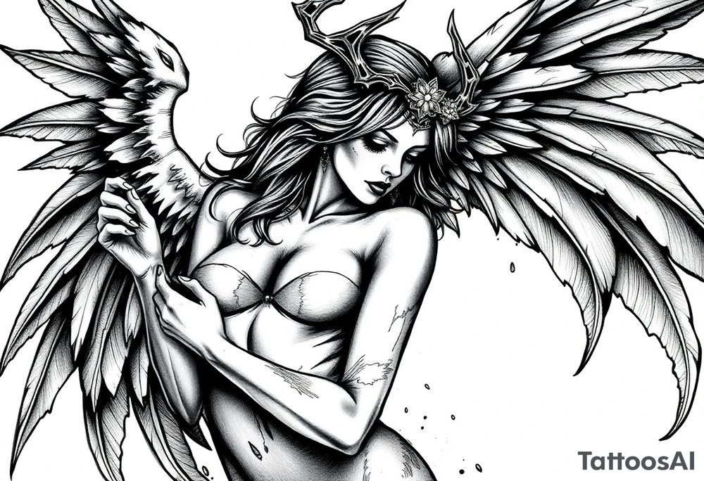 Goth angel sexy tattoo idea