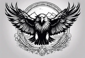the tattoo would be like. In short, 

- eagle head face down 
- eagle wings spread wide 
- middle will be a portrait of me and my mom 
- a short writings on the wings tattoo idea