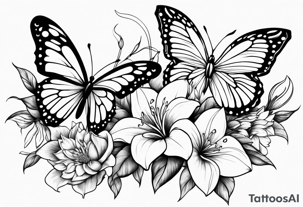 Butterflies with lilys, asters and morning glories tattoo idea