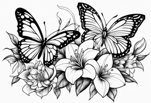 Butterflies with lilys, asters and morning glories tattoo idea