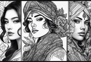 three person side by side. a really young Daughter on the left, mother in the middle, really old grandmother on the right. greater age difference tattoo idea