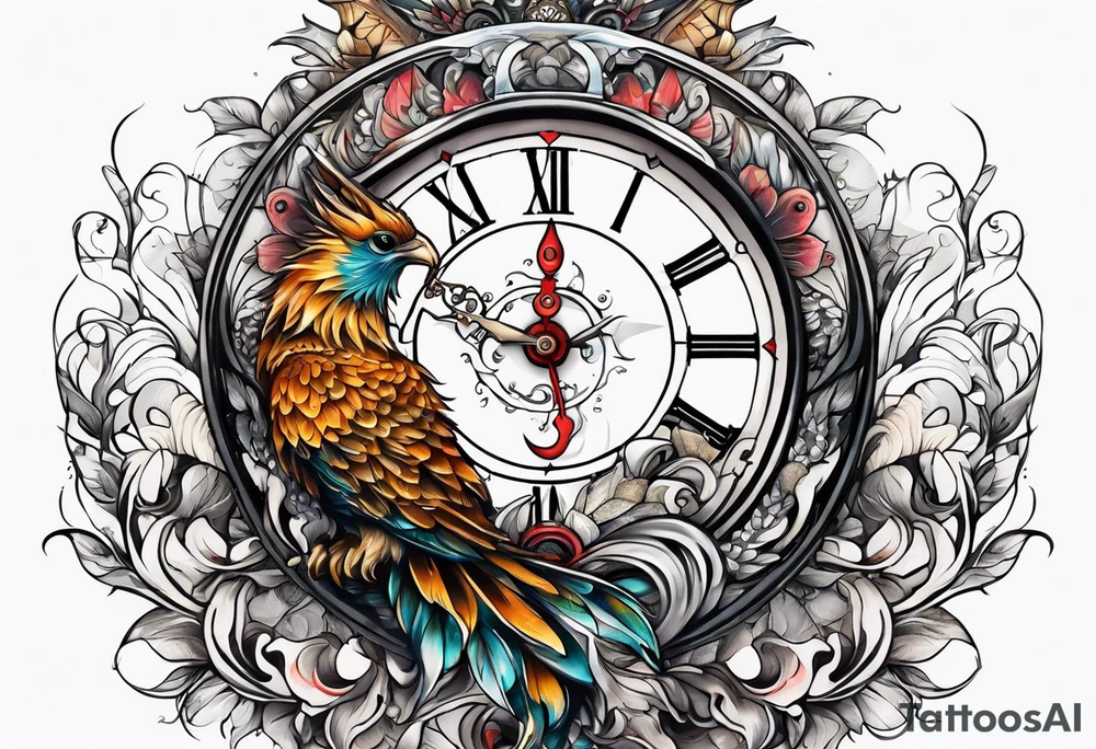 fantasy animal, clock tattoo idea