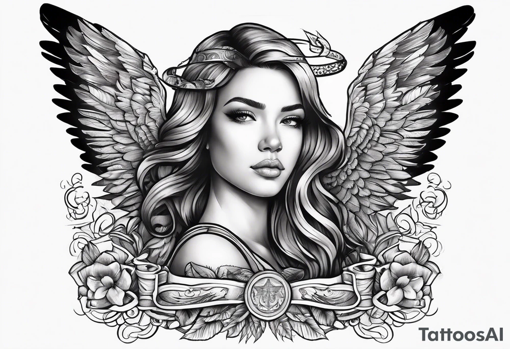 The word Glenn with angel Wings at the side tattoo idea