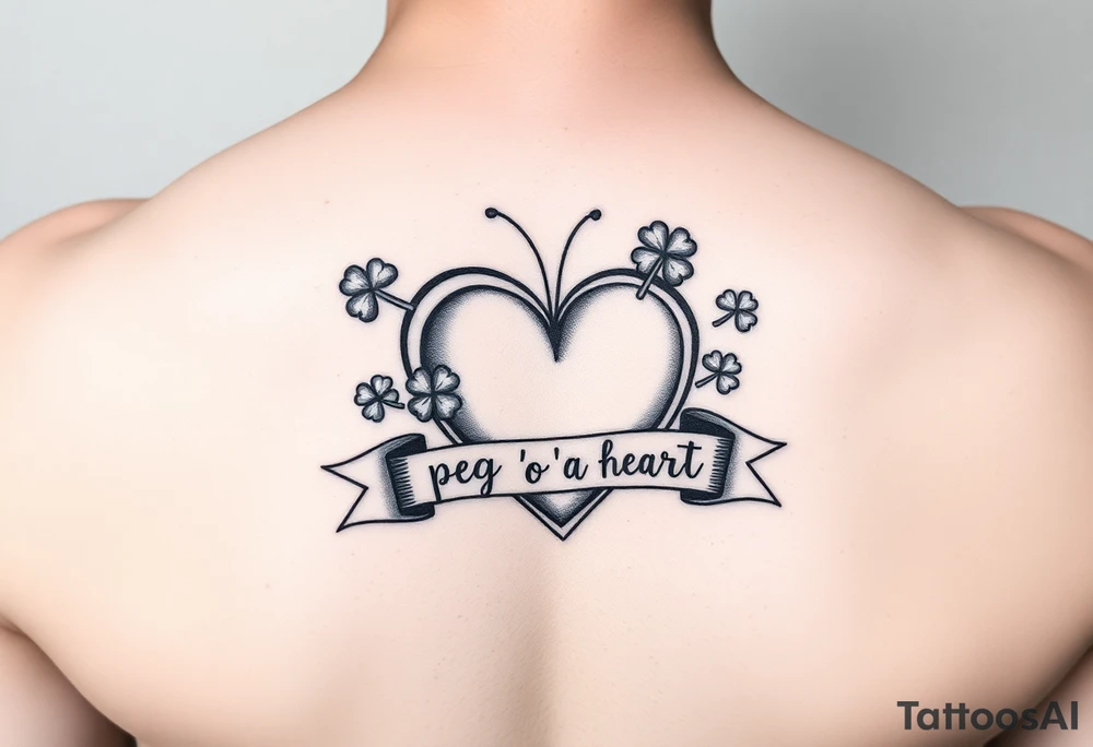 Cute Heart with shamrocks and a banner that says "peg 'o my heart" tattoo idea