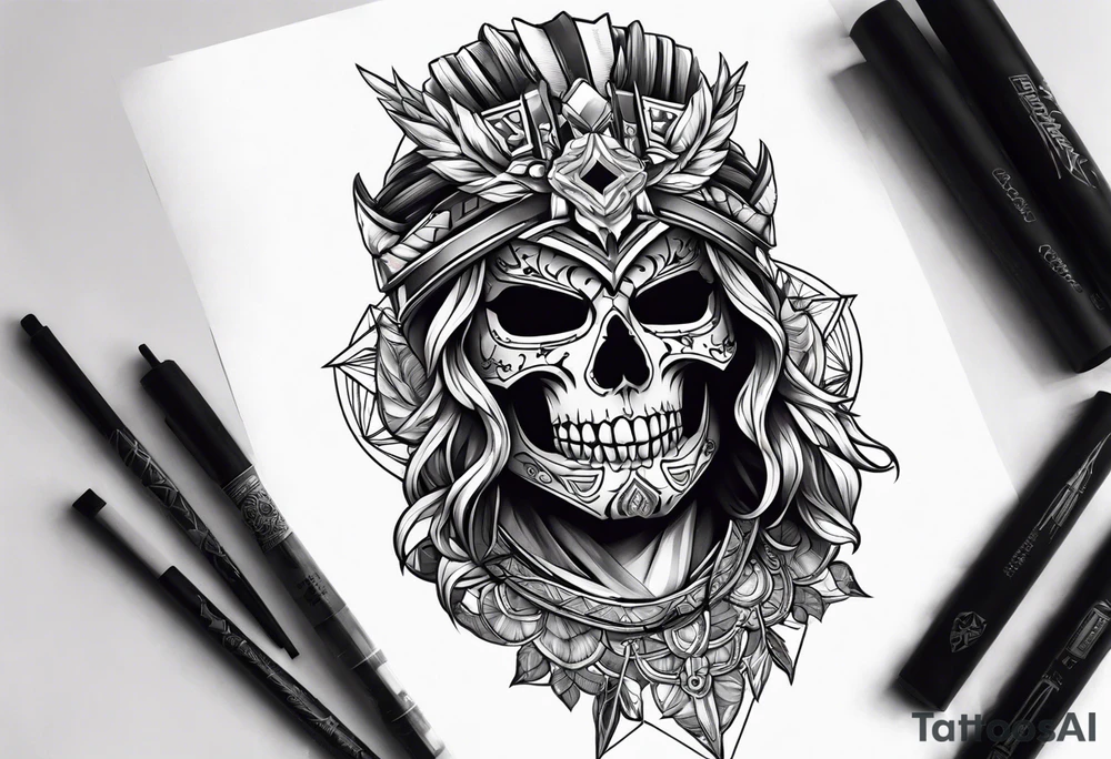 Warrior with skull mask tattoo idea