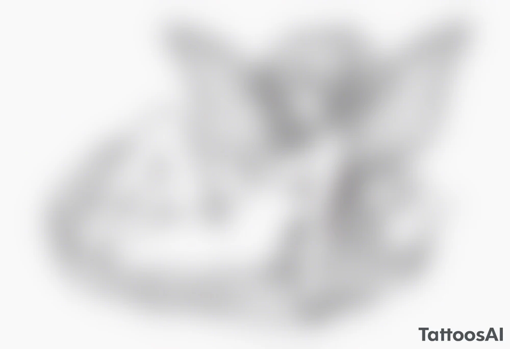 No color fairy with a tail inspired by the logo of the anime show called Fairy Tail in a fetal position leaning in and forward while sleeping tattoo idea