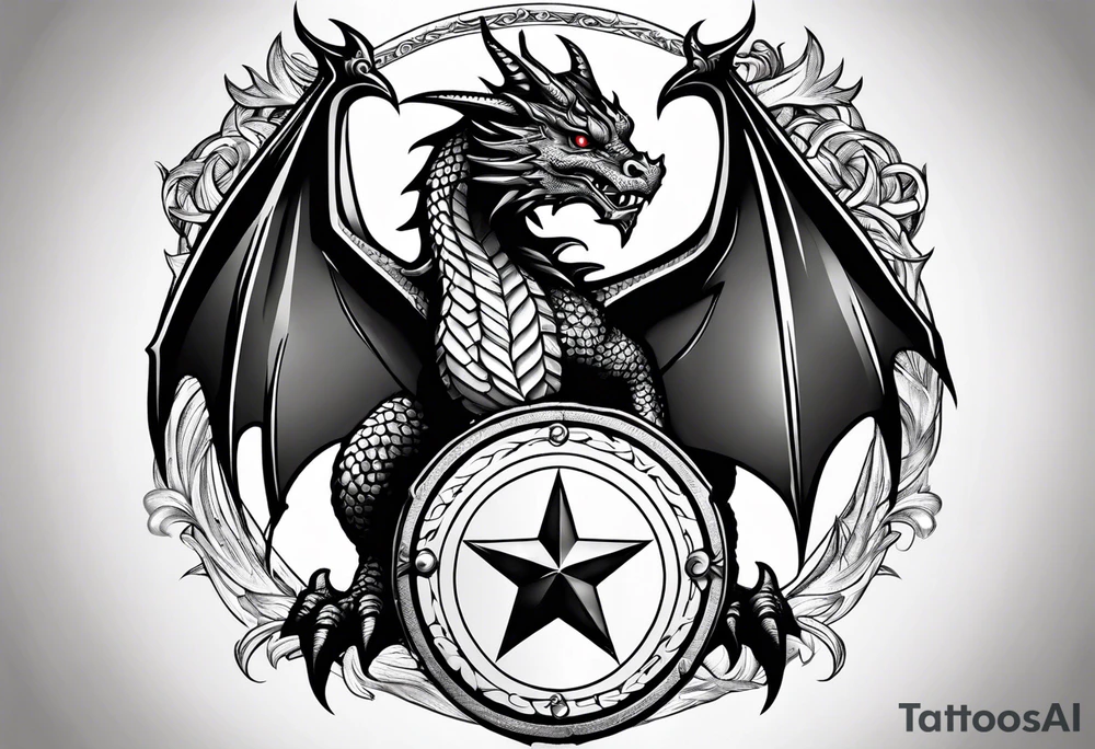 Welsh dragon holding a texas star as a shield tattoo idea