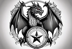 Welsh dragon holding a texas star as a shield tattoo idea