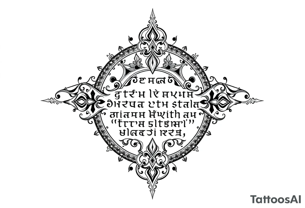 long ornament shaman style mytical with ancient rhyme writing tattoo idea