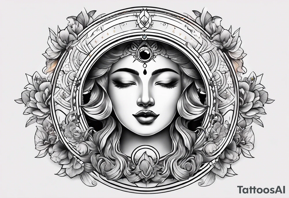 Half moon with beautiful zodiac background tattoo idea